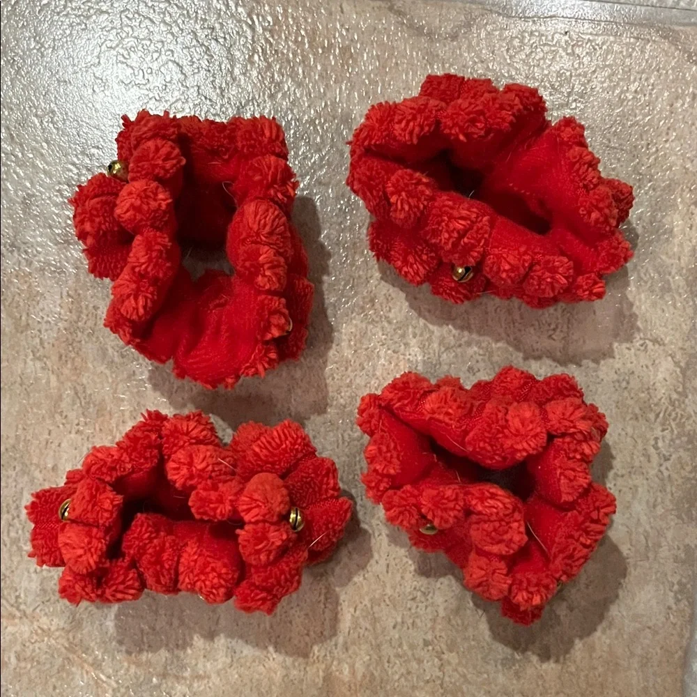 Elegant Red 4 Dog Legs Holiday Christmas Dress Up Scrunchies w/bells